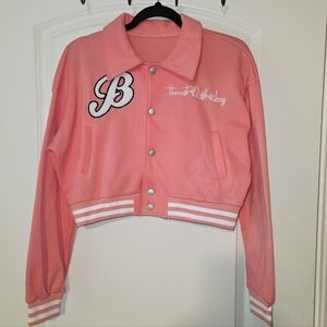 Barbie-style Cropped Varsity Letterman Jacket